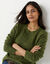 Pull col rond, maille fantaisie en laine m&eacute;lang&eacute;e (vert mousse)