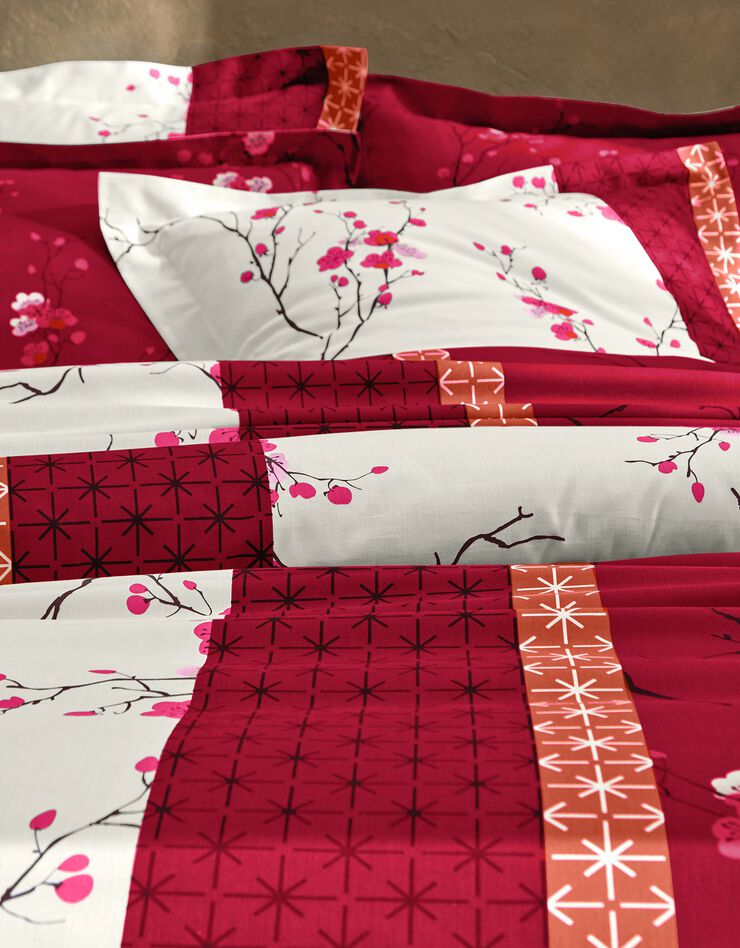 Linge de lit Kimori en coton imprimé fleurs de cerisier (rouge)