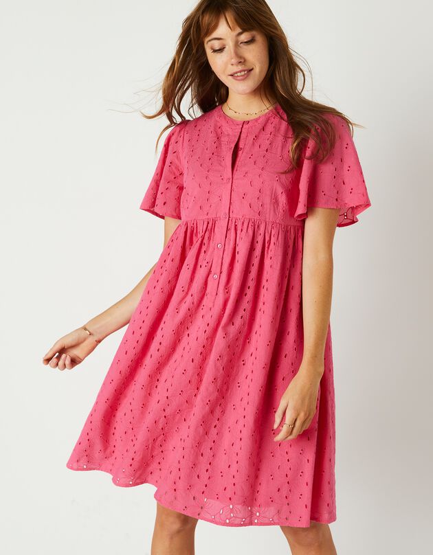 Robe évasée, broderie anglaise (fuchsia)