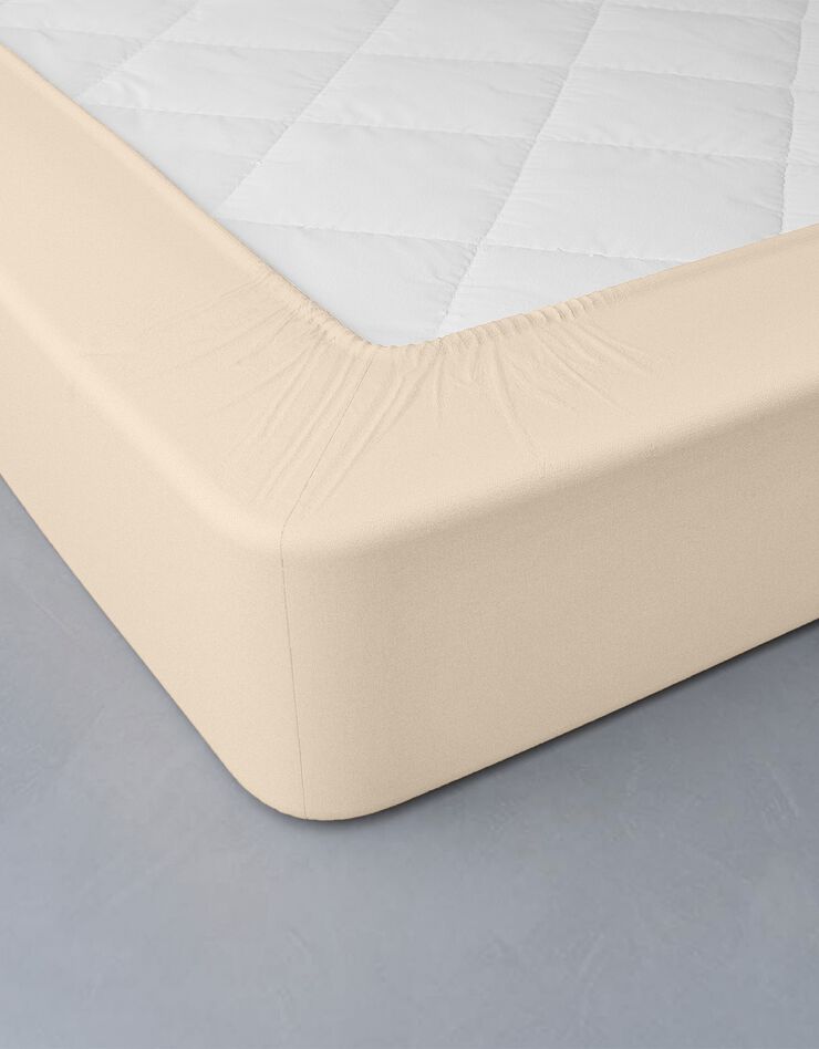 Drap-housse uni polyester - coton bonnet 32 cm (sable)