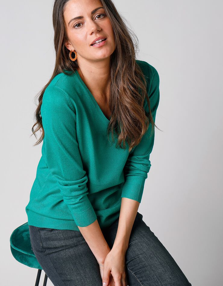 Pull col V toucher cachemire (vert pomme)