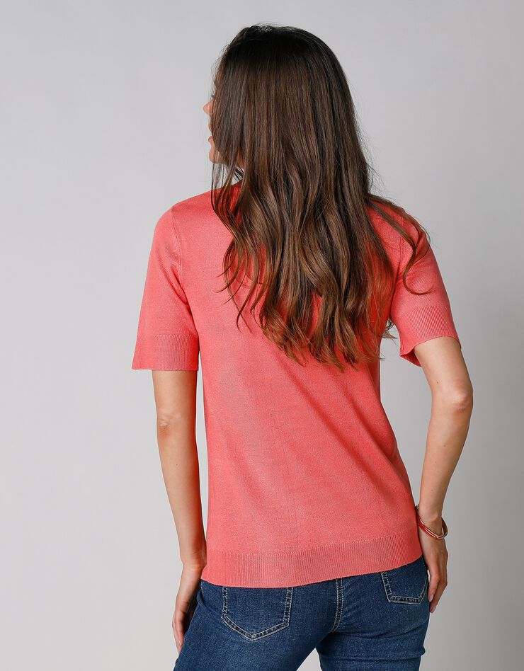 Pull col montant manches courtes toucher cachemire (corail) Pull col montant manches courtes toucher cachemire (corail)