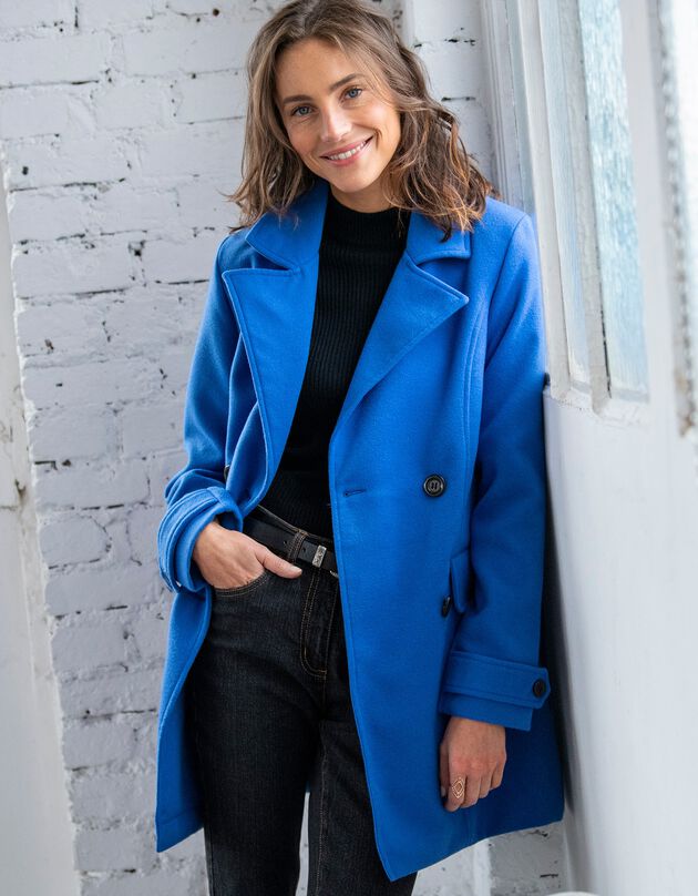 Manteau caban aspect drap de laine (bleu dur)