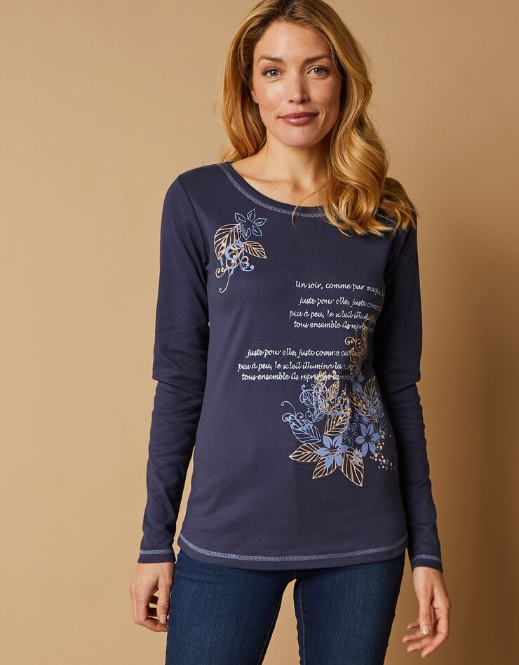 Tee shirt manches longues imprimé fleuri (marine) Tee shirt manches longues imprimé fleuri (marine)