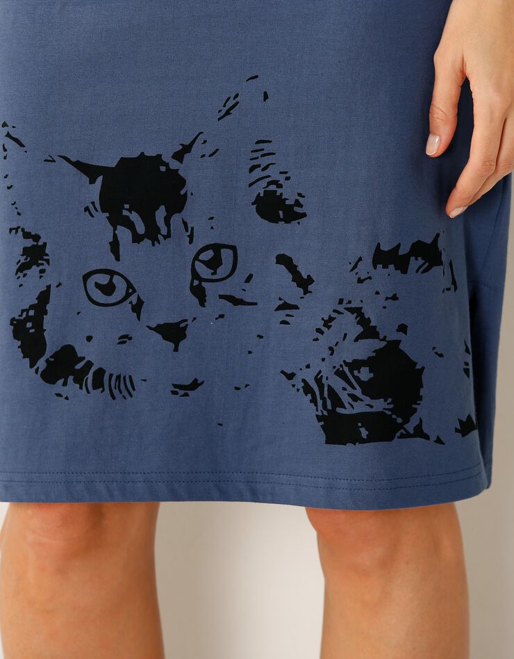 Chemise de nuit courte imprimé chat - lot de 2 (céladon / bleu)