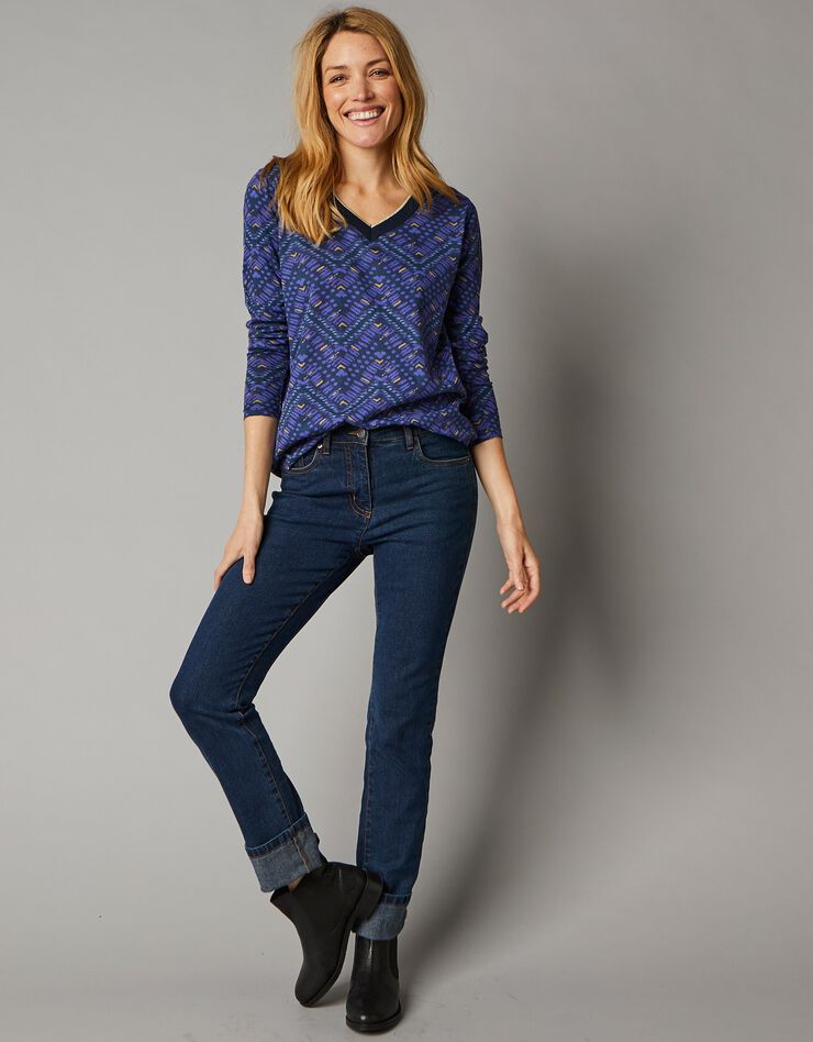Tee-shirt col V imprimé zigzag (marine) Tee-shirt col V imprimé zigzag (marine)