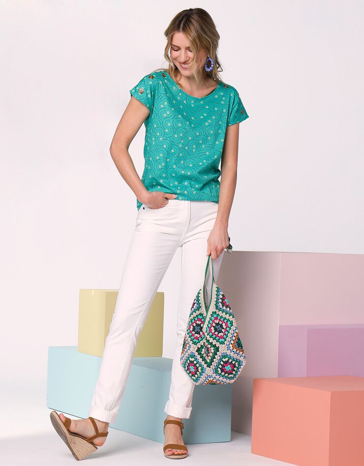 Tee-shirt imprimé col rond (vert)