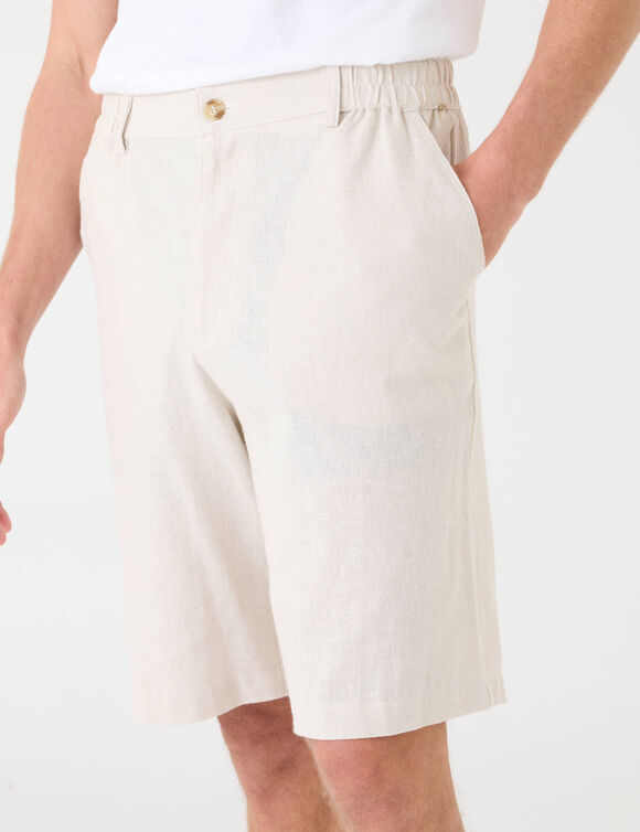 Bermuda coton - lin, 3/4 élastiqué (grège)