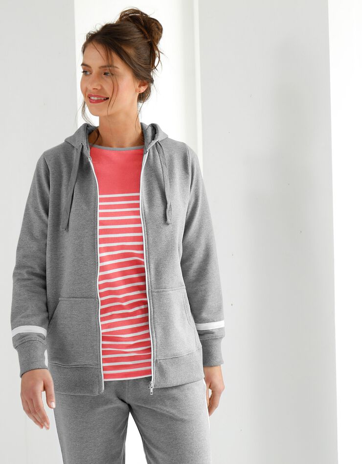 Veste bicolore zippée molleton gratté (gris chiné / blanc) Veste bicolore zippée molleton gratté (gris chiné / blanc)