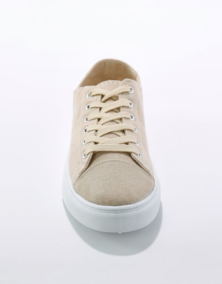 Tennis lacées en toile à semelle plateforme compensée (beige)