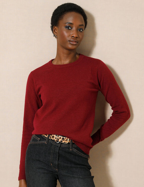 Pull col rond, laine d'agneau (bordeaux)