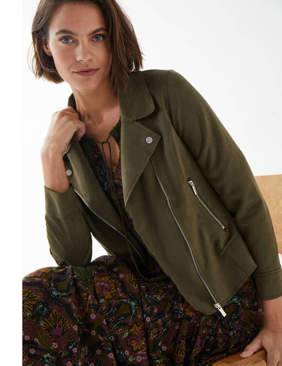 Blouson zipp&eacute; col tailleur pressionn&eacute;, su&eacute;dine (bronze)