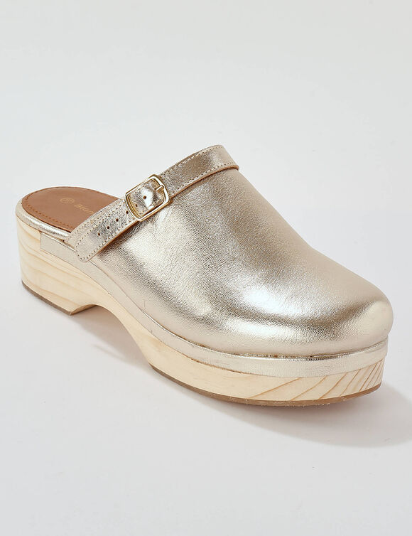 Sabots &agrave; talon cuir et bois (dor&eacute;)