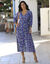 Robe longue boutonnée imprimée crépon (bleu / vert)