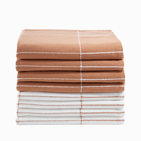 Torchons carreaux coton - lots  (caramel / blanc)
