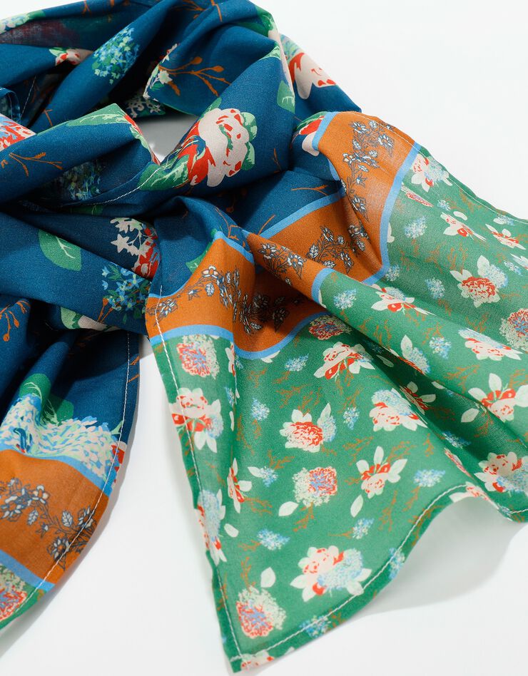 Foulard fabriqué en France imprimé fleurs bleu/vert, 198 x 38 cm - coton (bleu) Foulard fabriqué en France imprimé fleurs bleu/vert, 198 x 38 cm - coton (bleu)