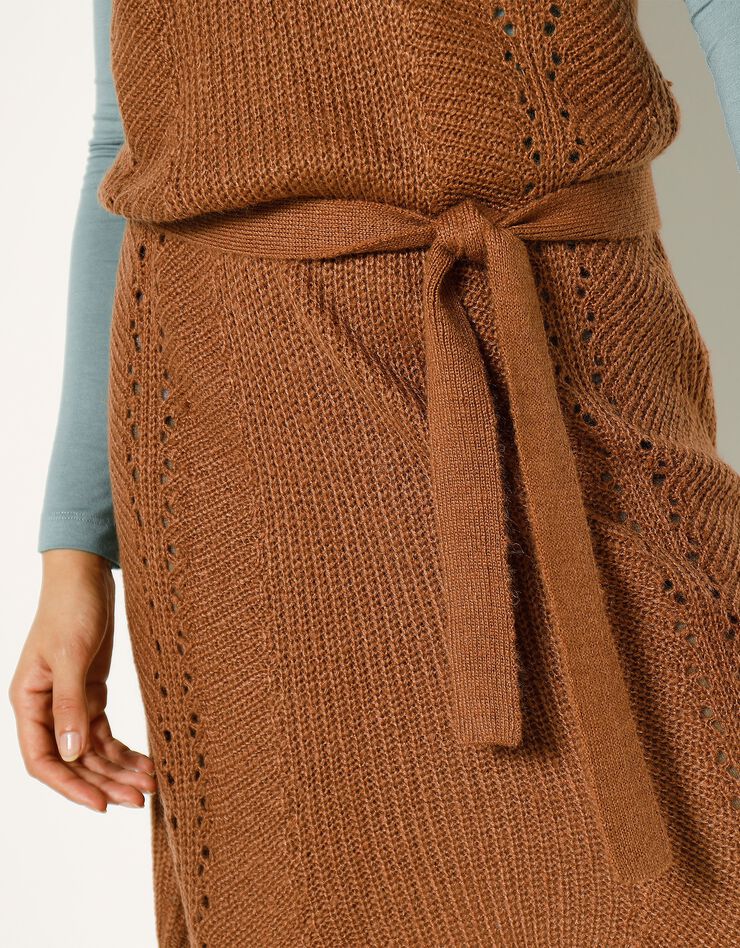 Robe manches courtes ceinturée - toucher mohair (noisette) Robe manches courtes ceinturée - toucher mohair (noisette)