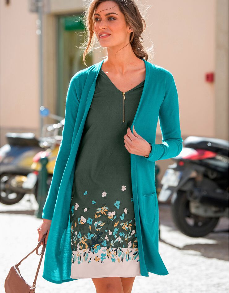 Long gilet toucher cachemire (bleu canard) Long gilet toucher cachemire (bleu canard)