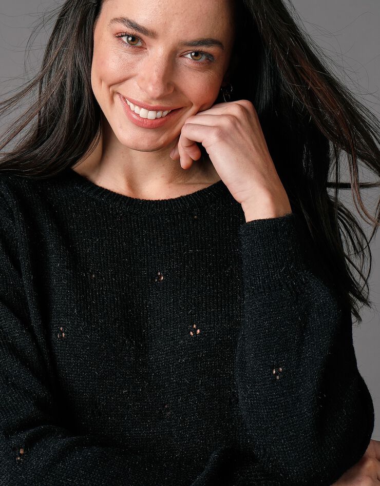 Pull col rond, maille pointelle toucher mohair (noir) Pull col rond, maille pointelle toucher mohair (noir)