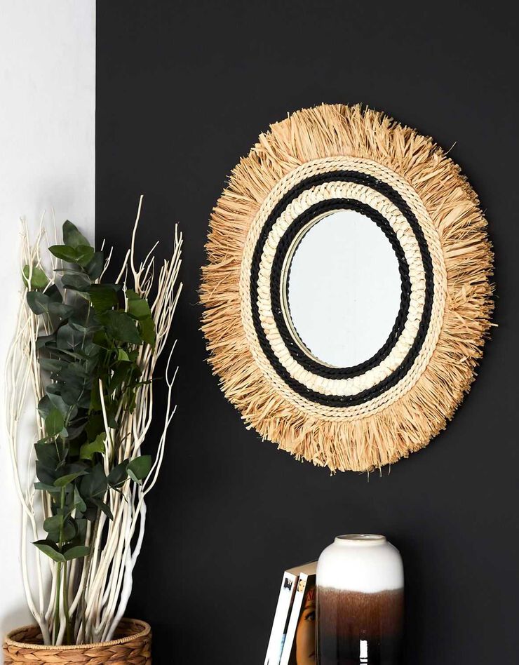 Miroir mural rond effet paille (naturel/beige/noir)