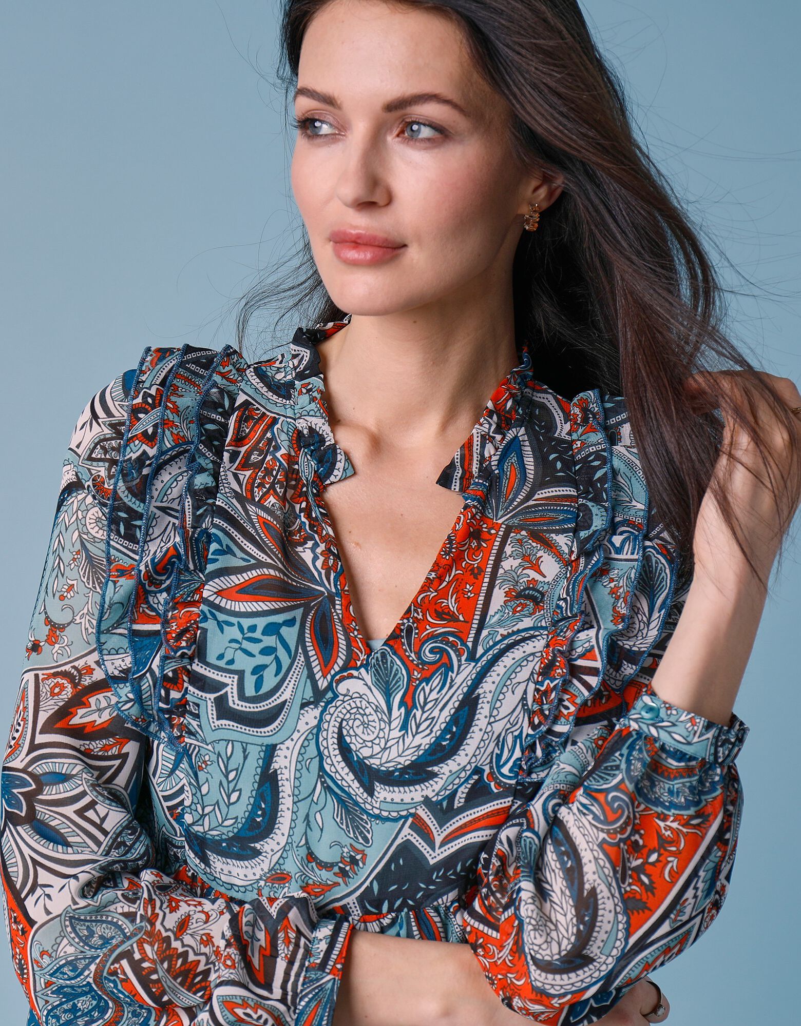 Blouse Imprim e Volants C ladon Bronze Blancheporte blouse-imprim-e-volants-c-ladon-bronze-blancheporte