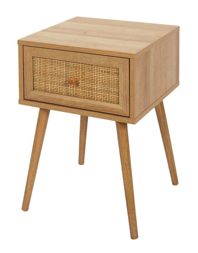 Table de chevet bois - 1 tiroir cannage rotin (naturel)