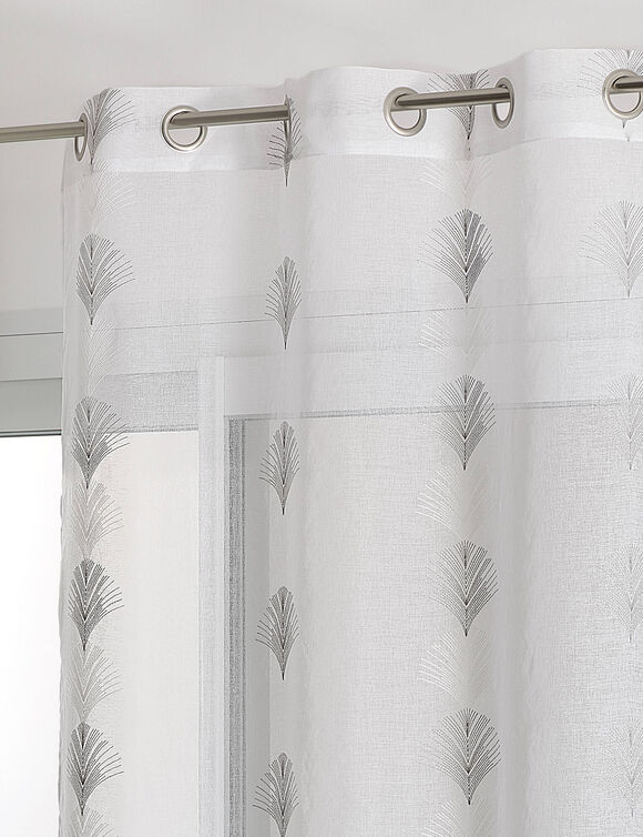 Voilage brodé plumes (blanc / gris)