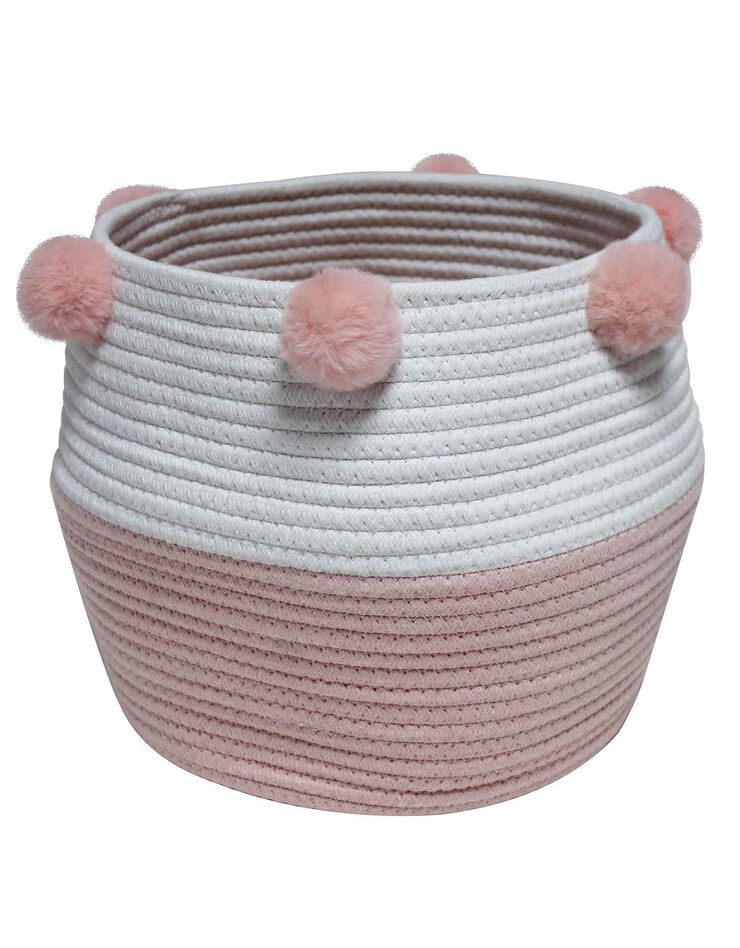 Panier de rangement déco à pompons Suzy rose/blanc (rose / blanc)
