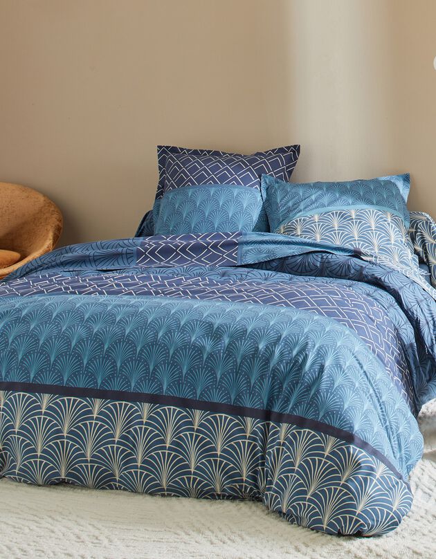 Linge de lit Eddy en coton à motifs graphiques (marine)