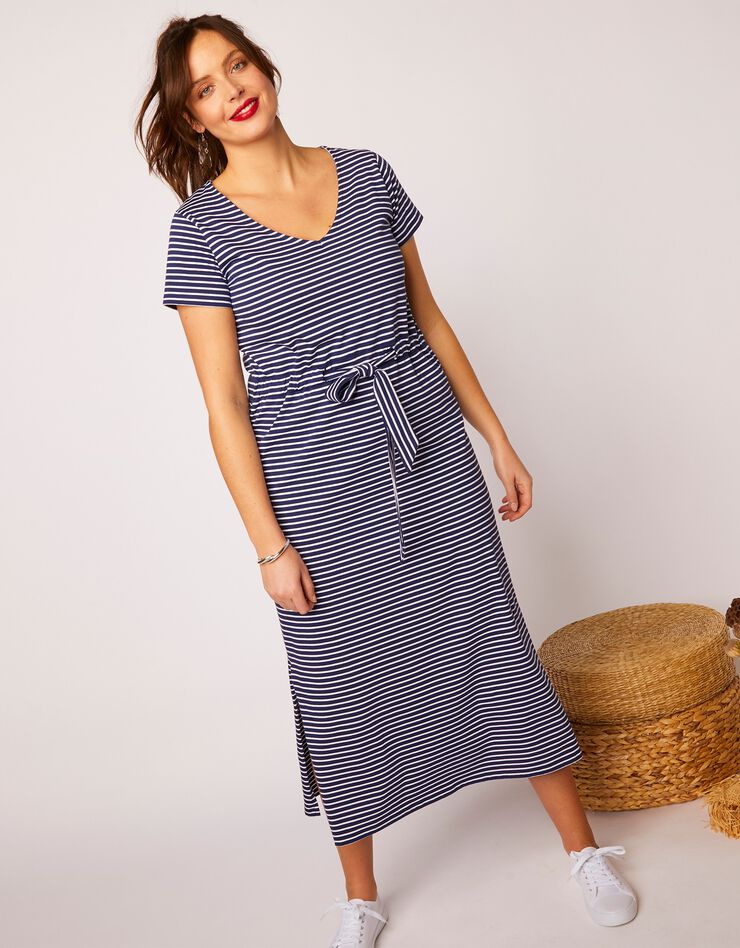 Robe longue marinière manches courtes (marine / blanc) Robe longue marinière manches courtes (marine / blanc)