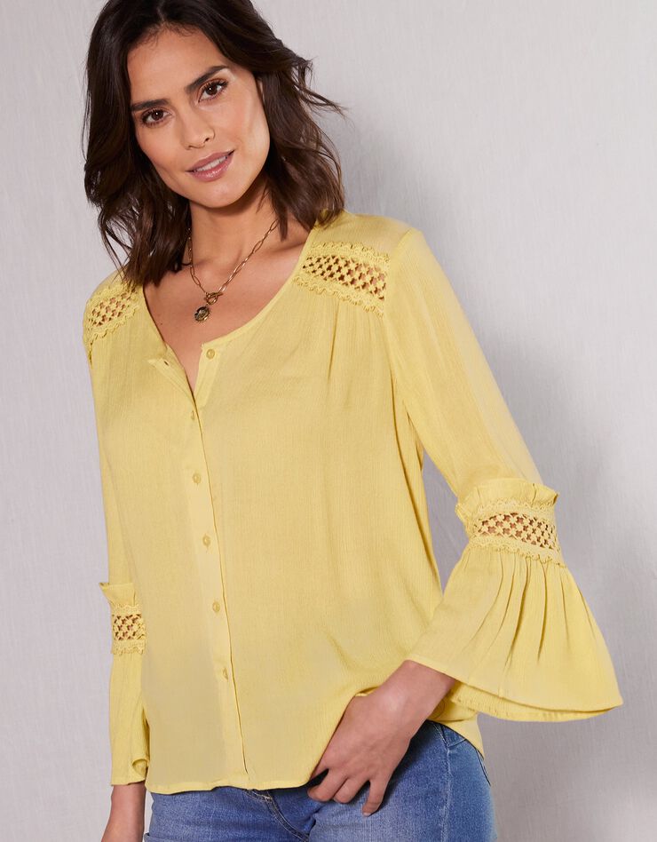 Blouse unie détails macramé (anis) Blouse unie détails macramé (anis)