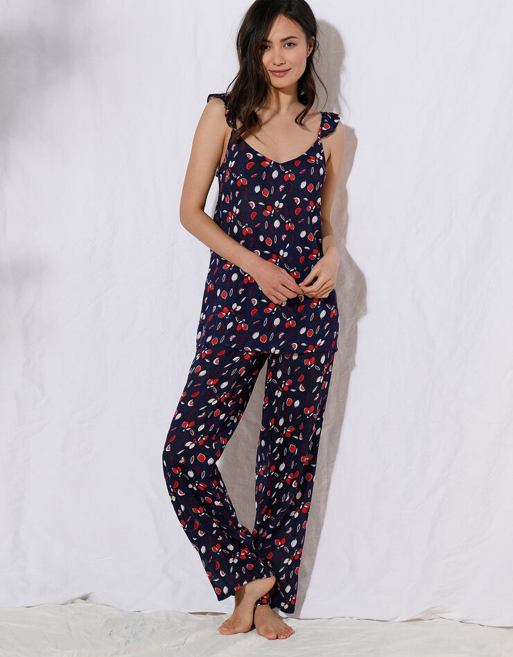 Pyjama viscose fines bretelles imprimé « citrons » (marine / rouge) Pyjama viscose fines bretelles imprimé « citrons » (marine / rouge)