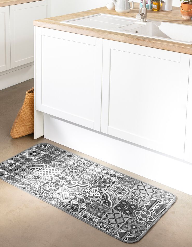 Tapis jacquard motif carreaux de ciment (gris) Tapis jacquard motif carreaux de ciment (gris)