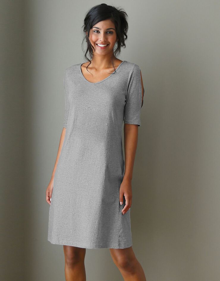 Chemise de nuit dos macramé (gris chiné)