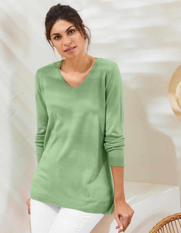 Pull col V toucher cachemire (vert clair) Pull col V toucher cachemire (vert clair)