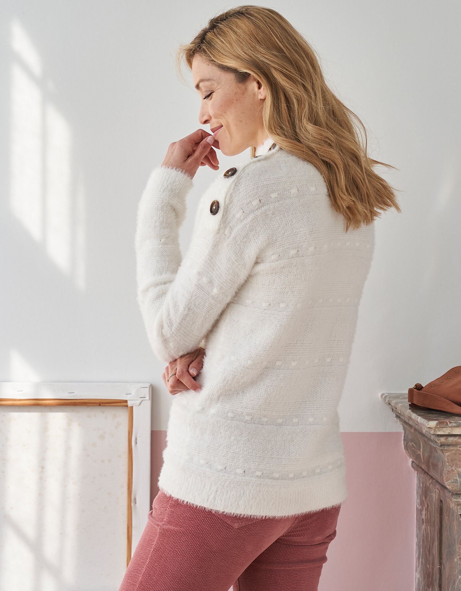 Pull Femme Toocool Col V Poilu - Mixte Coton/Laine Style Éco Fourrure