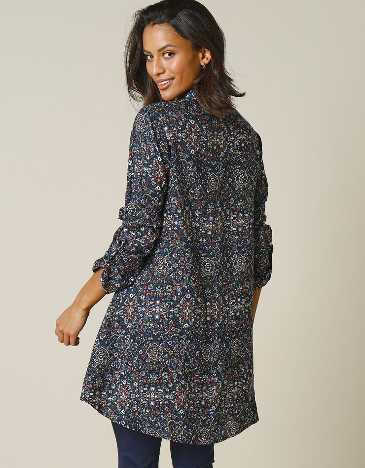 Tunique imprimée cachemire col chemise (marine / tomette) Tunique imprimée cachemire col chemise (marine / tomette)