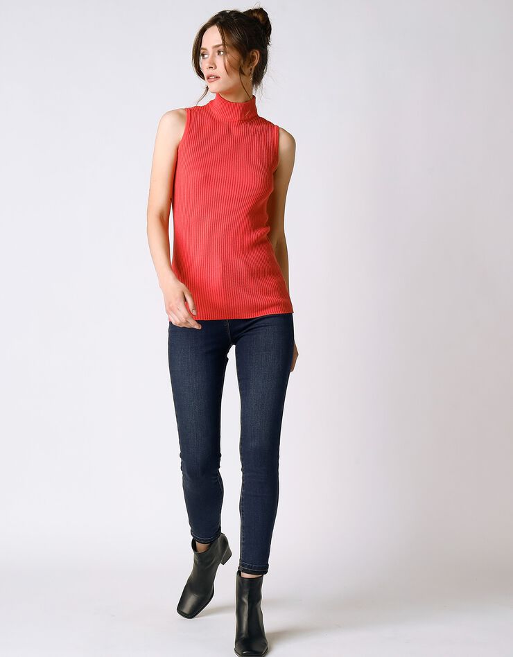 Pull sans manches maille côtelée (corail foncé) Pull sans manches maille côtelée (corail foncé)