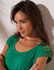 T-shirt maille unie, laçage épaules (vert)