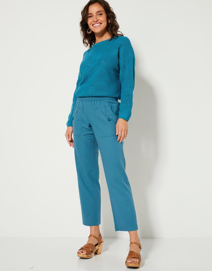 Pull manches longues, maille fantaisie (turquoise) Pull manches longues, maille fantaisie (turquoise)