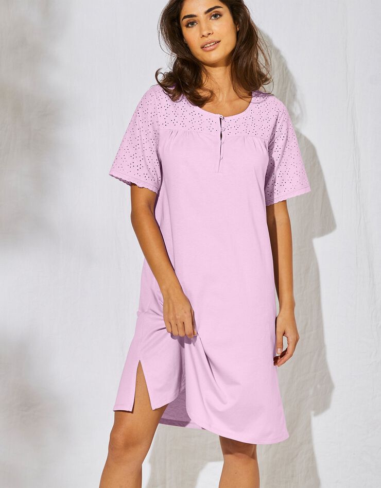 Chemise de nuit courte coton et broderie anglaise (lilas) Chemise de nuit courte coton et broderie anglaise (lilas)