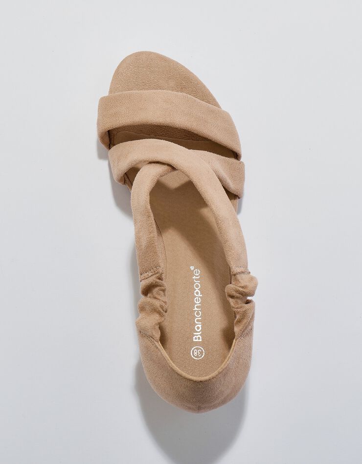 Sandales compensées élastiquées dessus effet suédine (beige) Sandales compensées élastiquées dessus effet suédine (beige)
