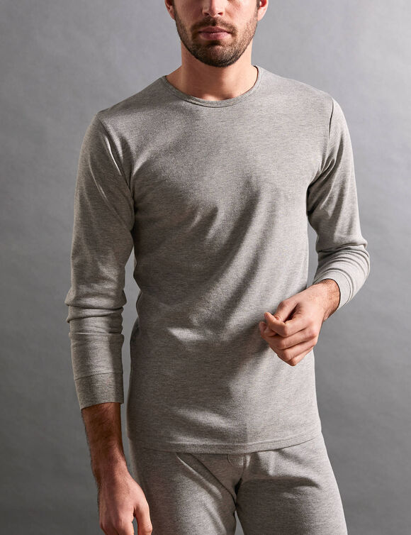 T-shirt sous-v&ecirc;tement homme col rond manches longues chaleur douce - lot de 2 (gris chin&eacute;)