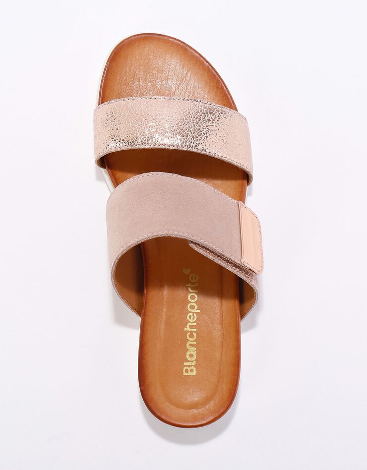 Mules scratchées largeur confort à ouverture totale, cuir irisé (beige)