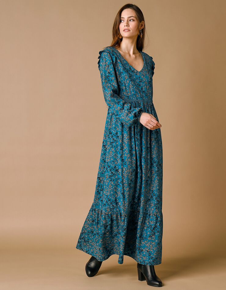 Robe longue imprimée base volantée (bleu prusse) Robe longue imprimée base volantée (bleu prusse)