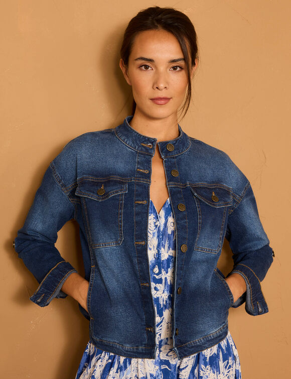 Veste en jean, col montant (stone used)