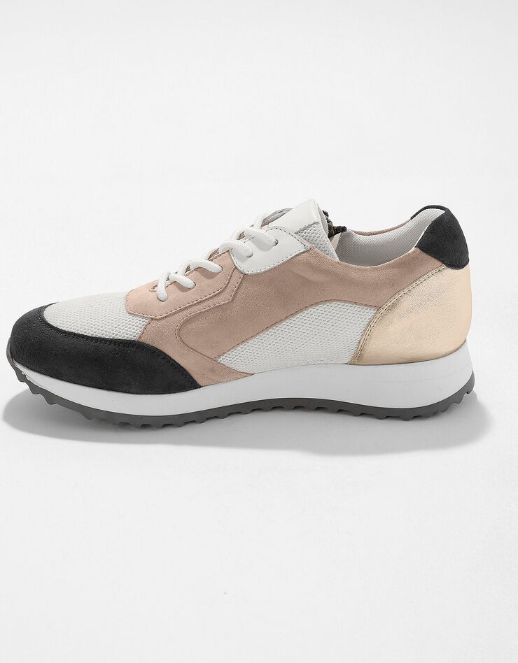 Sneakers style running zippées en cuir multicolore à semelle compensée (gris / doré) Sneakers style running zippées en cuir multicolore à semelle compensée (gris / doré)