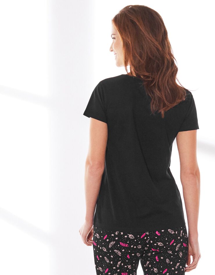 Tee-shirt pyjama manches courtes imprimé placé (noir)