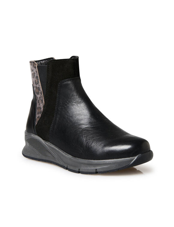 Boots compens&eacute;es cuir largeur large (noir)