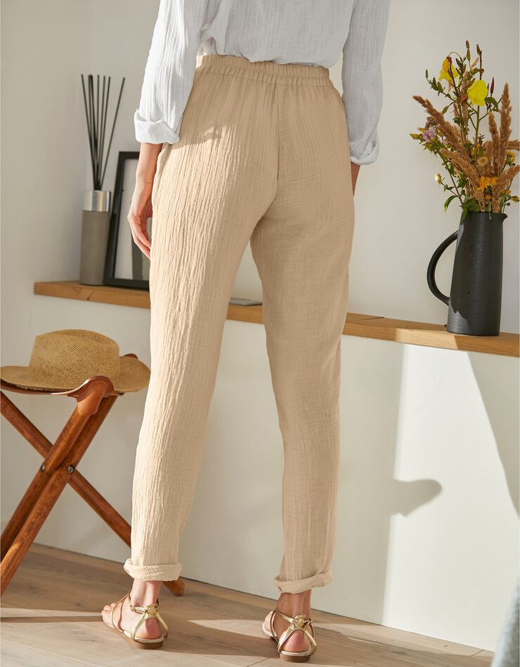 Pantalon joggpant uni gaze de coton (sable) Pantalon joggpant uni gaze de coton (sable)